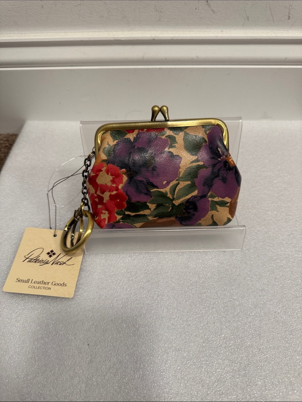 Patricia Nash Multi Floral Leather Kiss-Lock Coin Purse with Keyring NWT